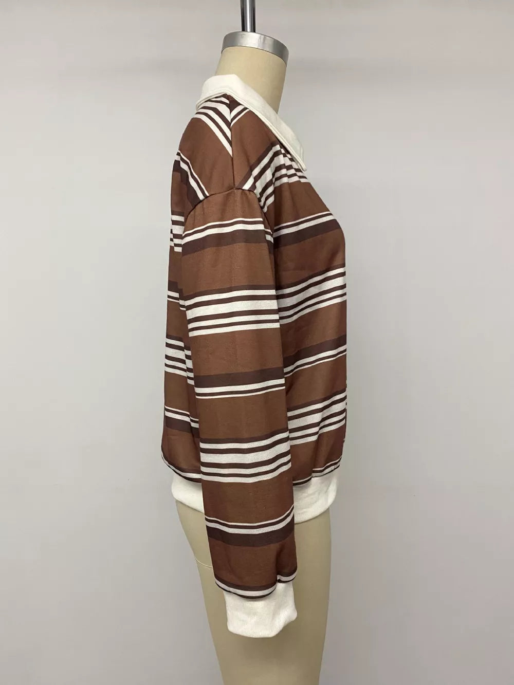 Striped Dropped Shoulder Sweatshirt in Coffee Brown, view 12