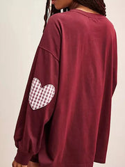 Heart Patch Long Sleeve Sweatshirt in Burgundy, back view