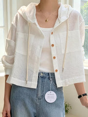 Striped Hooded Shirt With Drawstring, fabric detail