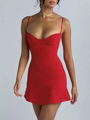 Sweetheart Neck Spaghetti Strap Mini Dress in Black, side view