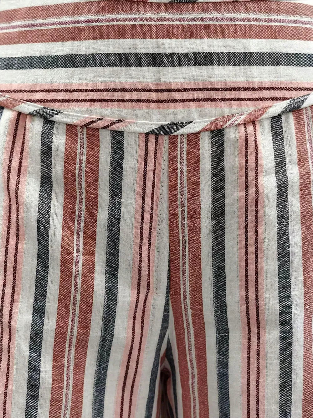 Striped Wide-leg Pants With Tie Waist in Blue, alternate angle
