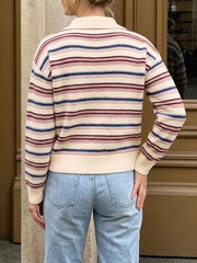 Ribbed Knit Long-sleeve Sweater in Pink, fabric detail