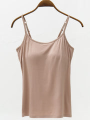 Caramel camisole with built-in support and adjustable straps.