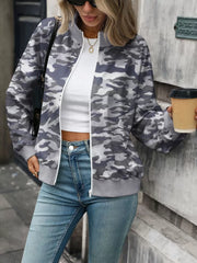 sweatshirt in White with leaf-print and zipper