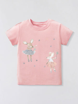 Toddler tee in blush pink with two dancing mouse ballerinas and stars graphic.