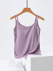 Lilac camisole with double straps and a smooth draped fit.