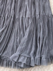 Gray tiered tulle skirt with ruffled hem and lining