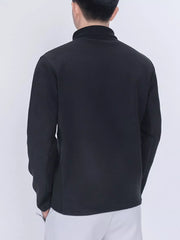 Black quarter-zip fleece top with long sleeves and a stand-up collar.