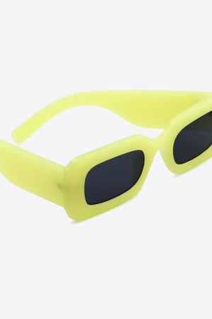 Neon Yellow acetate rectangle sunglasses with dark lenses.