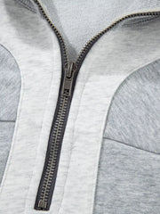 Half Zipper Collared Drop Shoulder Sweatshirt in Light Gray, fabric detail