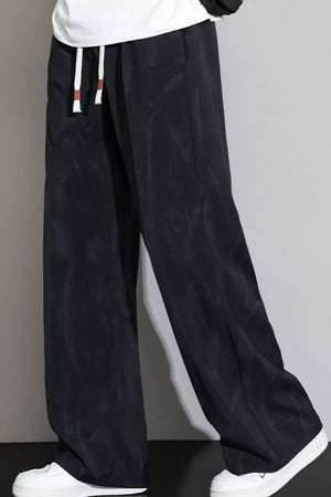 Men's black marbled thermal drawstring sweatpants with a relaxed fit.