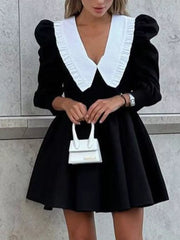 Chic Puff Sleeve Dress With Ruffled Collar