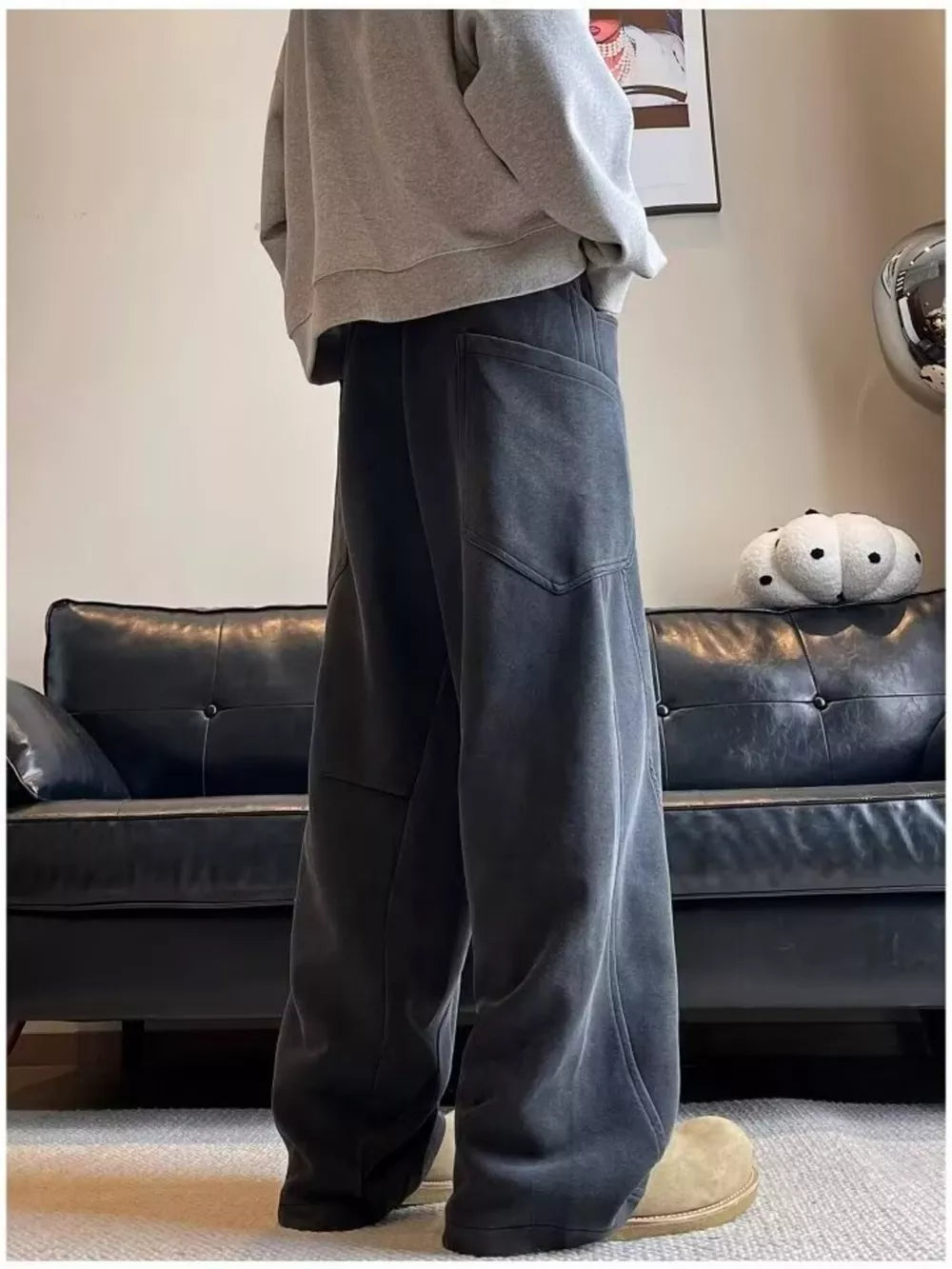 Men's charcoal vintage wash relaxed fit sweatpants with drawstring and large back pockets.