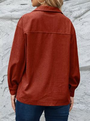Corduroy Button-down Shirt With Chest Pockets in Moss, close-up detail