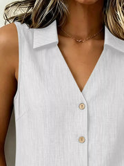 Full Size Button-up Sleeveless Collared Top in Navy, editorial view