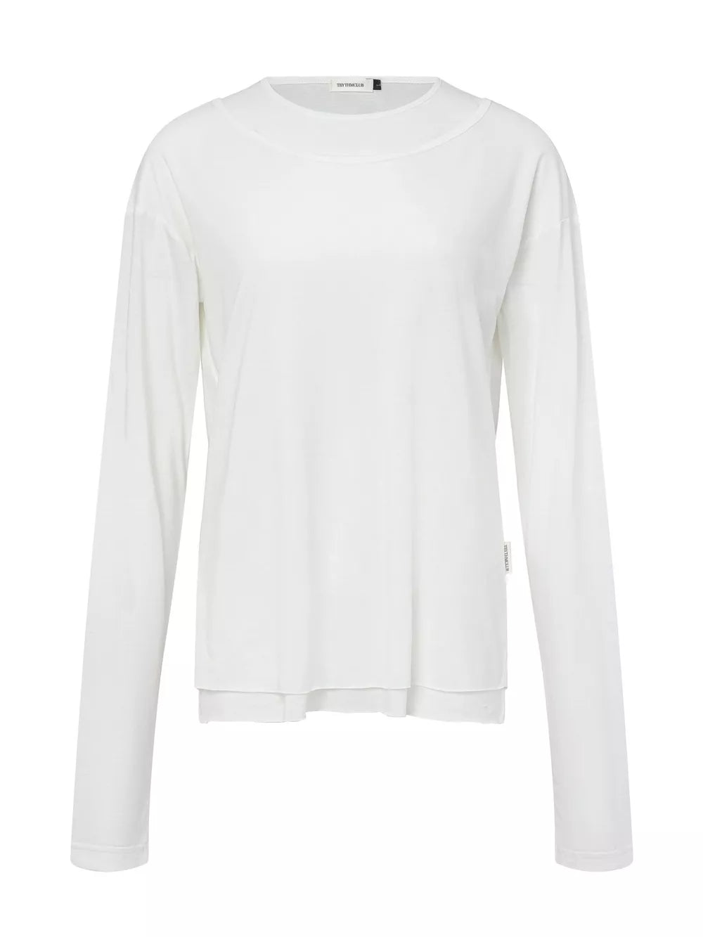 Men's Long-sleeve Round Neck T-shirt in White, close-up detail