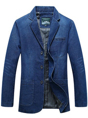 Men's Plus Size Button Up Denim Blazer, side view
