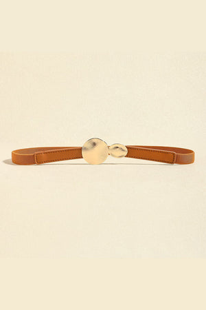 Caramel elastic waist belt with gold disc detail and alloy buckle.