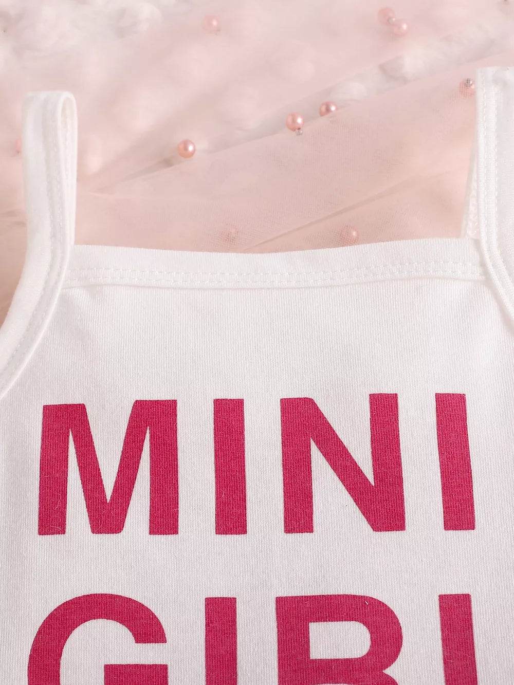 Children's Letter Graphic Cami And Bow Skort Set, close-up detail