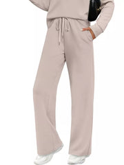 Casual Long Sleeve Crewneck Top & Drawstring Pants Set