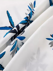 Men's Tropical Print Short Sleeve Shirt And Shorts Set in White, close-up detail