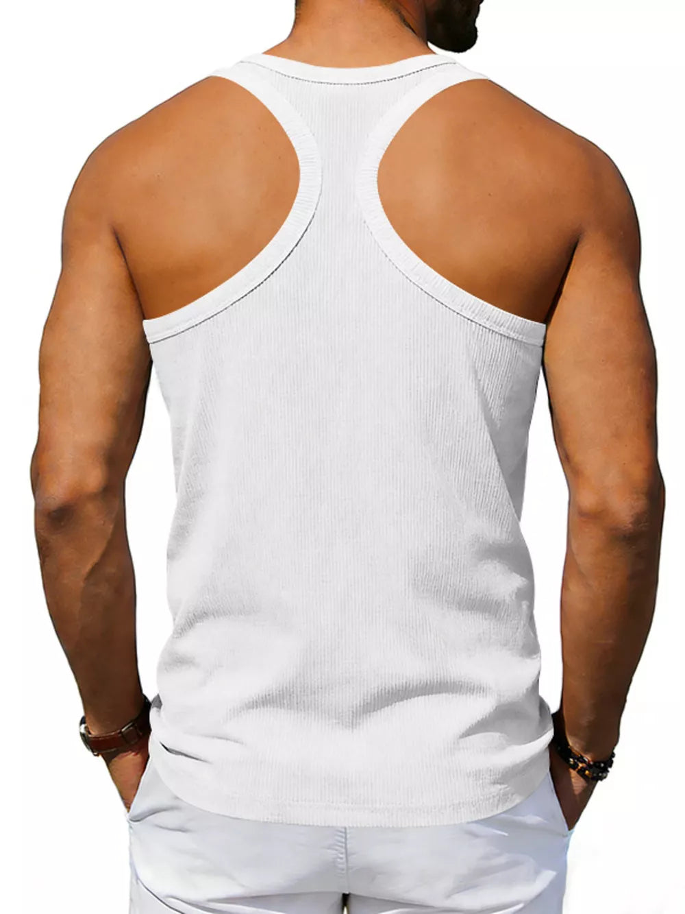 Men's Full Size Round Neck Tank in White, side view