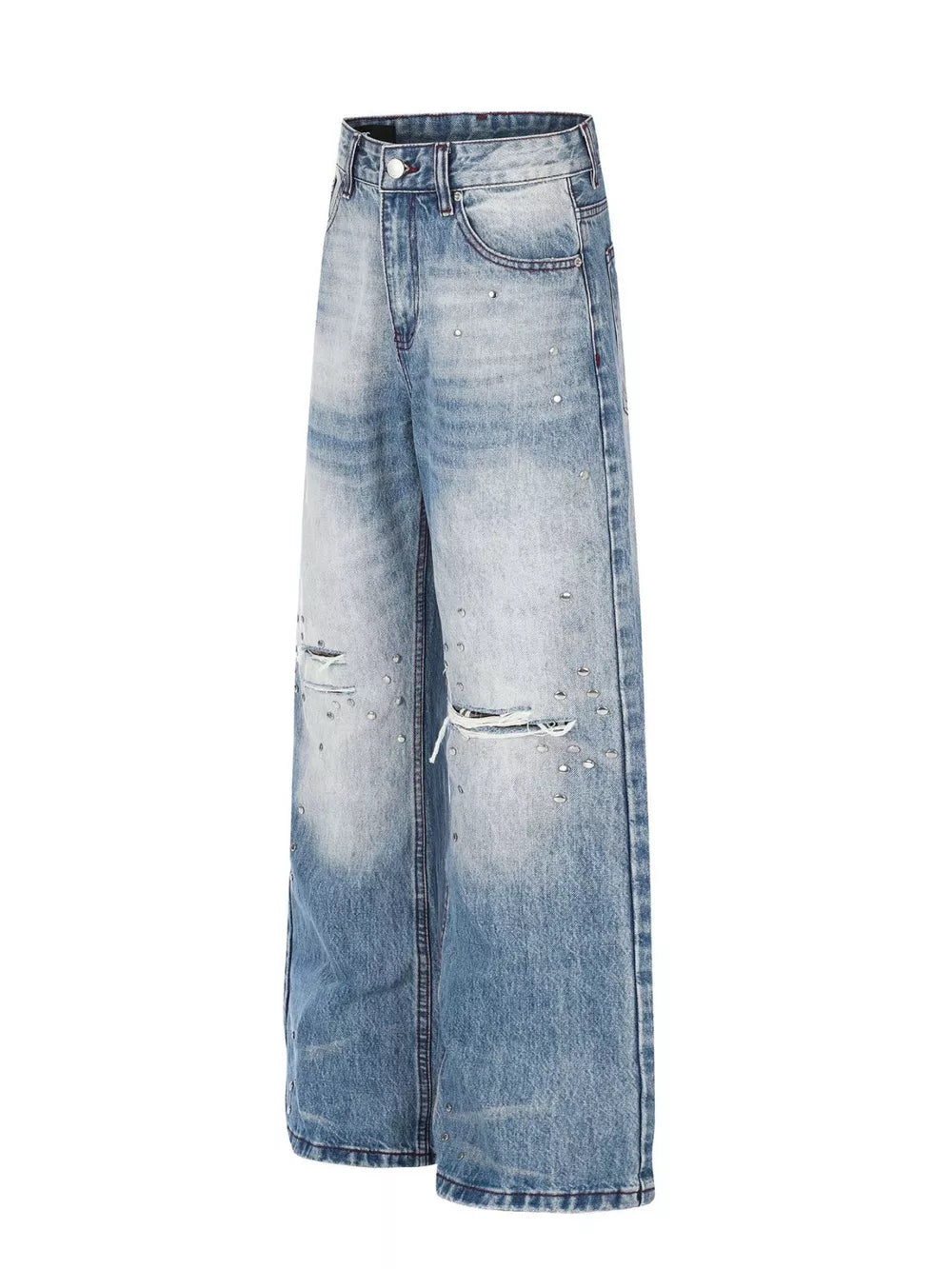 Men's Distressed Wide-leg Jeans in Blue, side view