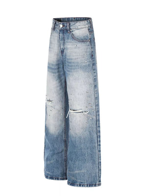 Men's Distressed Wide-leg Jeans in Blue, side view