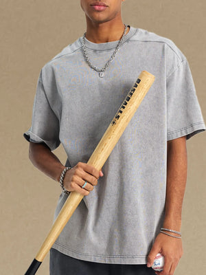 Gray Neo t-shirt with round neck and short sleeves, acid wash finish.
