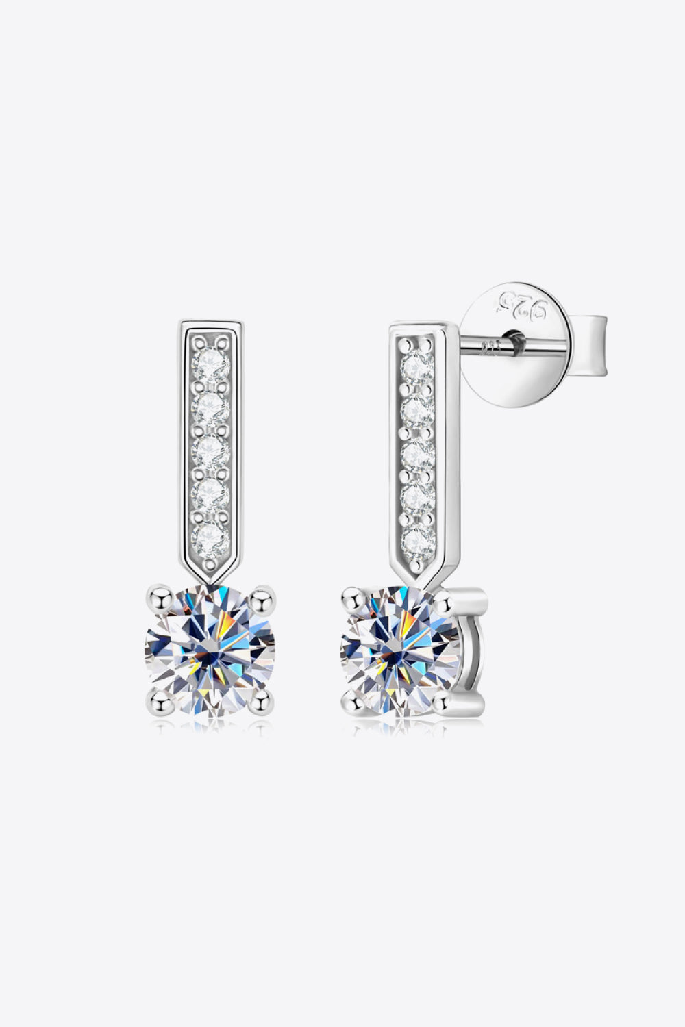 Silver pavé bar and solitaire drop earrings with cubic zirconia stones