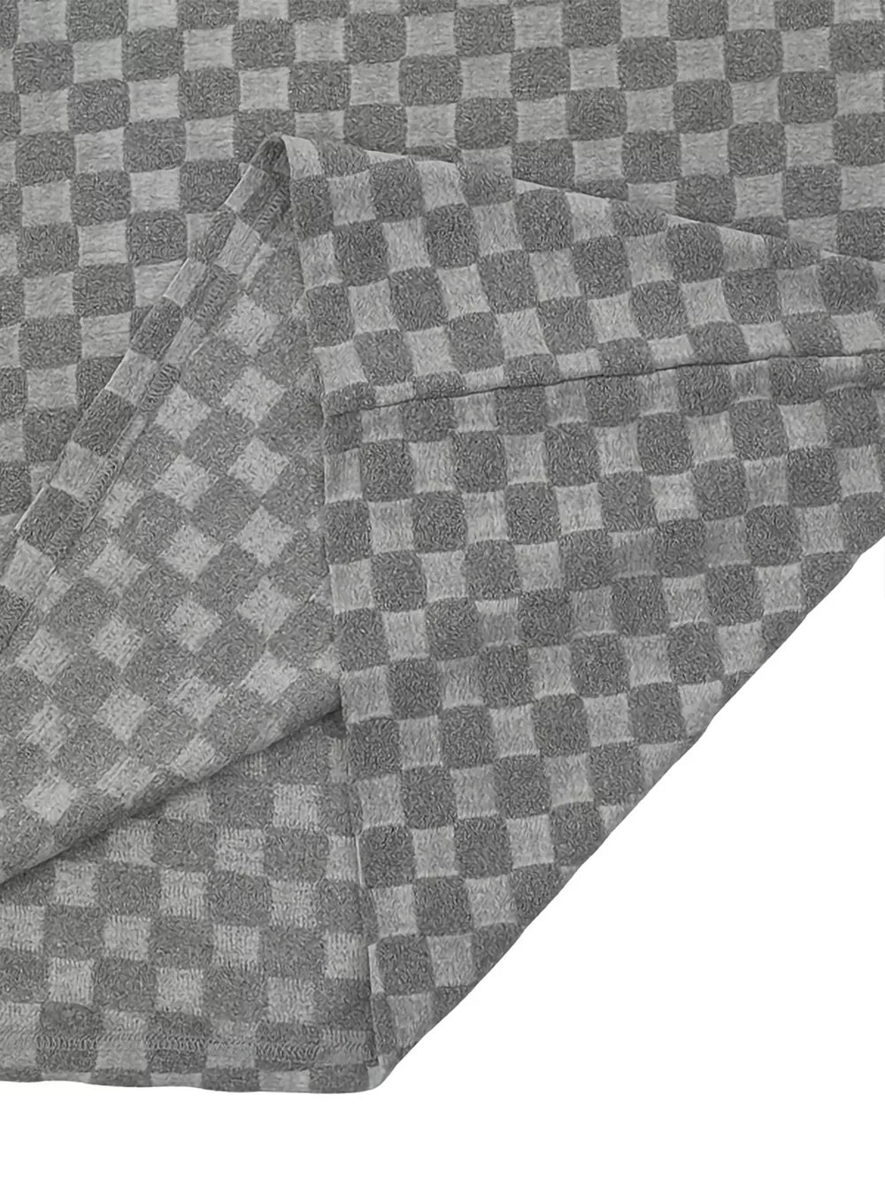 Textured checkered chino shorts in dark gray with a drawstring detail.