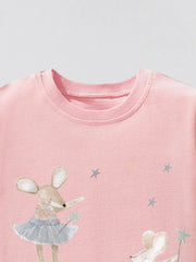 Toddler blush pink t-shirt with a whimsical mouse ballerina graphic and stars.