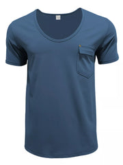 Men's Full Size V-neck Pocket T-shirt in Black, fit detail