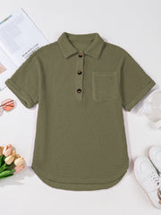 Moss waffle-knit collared polo shirt with button detail and chest pocket