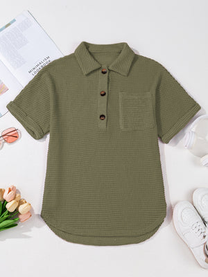 Moss waffle-knit collared polo shirt with button detail and chest pocket