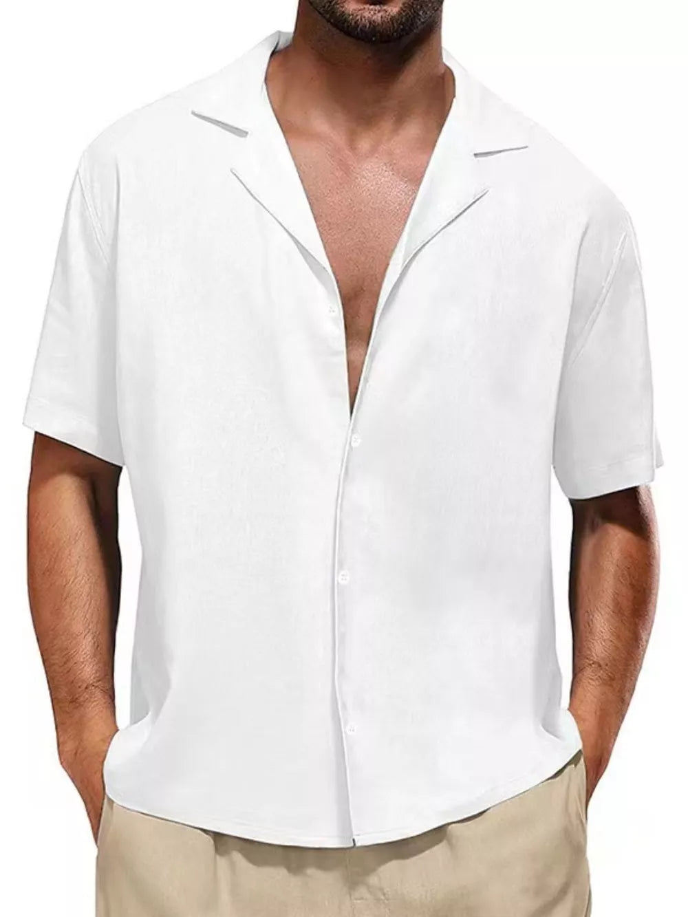 Men's Casual Short-sleeve Shirt Plus Size in White, front view