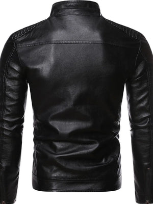 Men's Plus Size Zip Up Motorcycle Jacket in Coffee, alternate angle