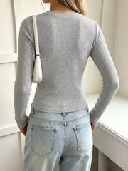 Ribbed Henley T-shirt With Lace Detail