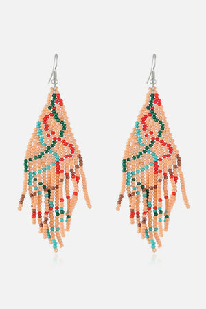Beaded Christmas tree drop earrings in Style A with fringe detail.