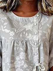 Embroidered Floral Tie Front Shirt Plus Size in Blue, view 14