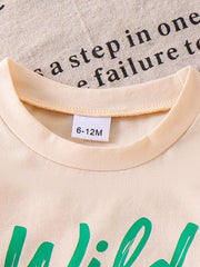 Children S Graphic Round Neck Tee And Shorts in Green, close-up detail