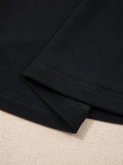 Black sheer mesh t-shirt with cap sleeves, showing fabric texture and seams.