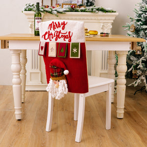 Christmas chair cover in deep red with Santa applique and Merry Christmas text