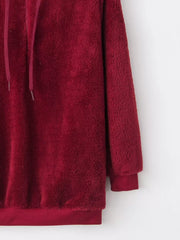 Burgundy half-zip fleece hoodie with drawstring and ribbed cuffs and hem.