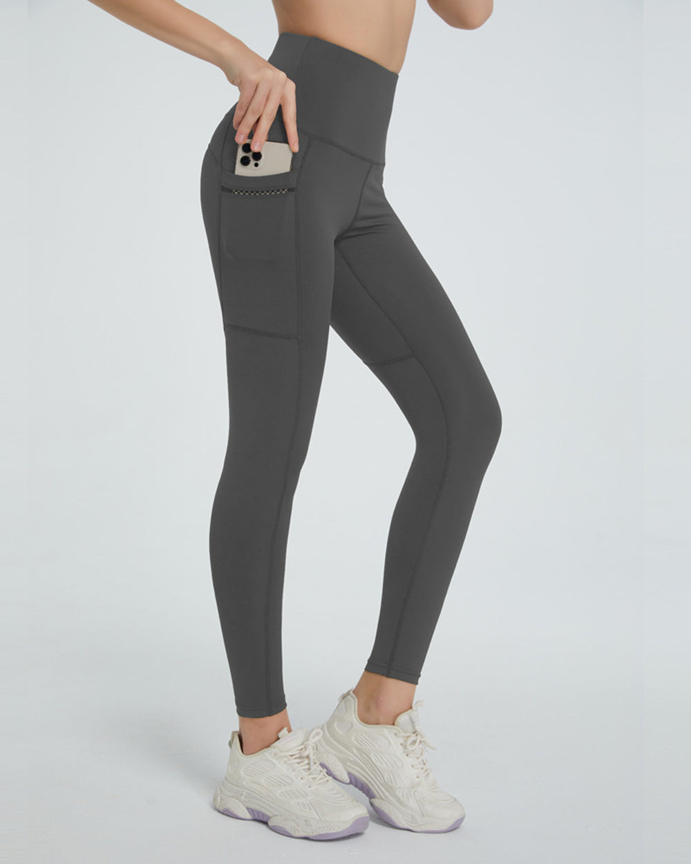 Dark Gray Pocketed Sculpt Leggings with phone pocket detail