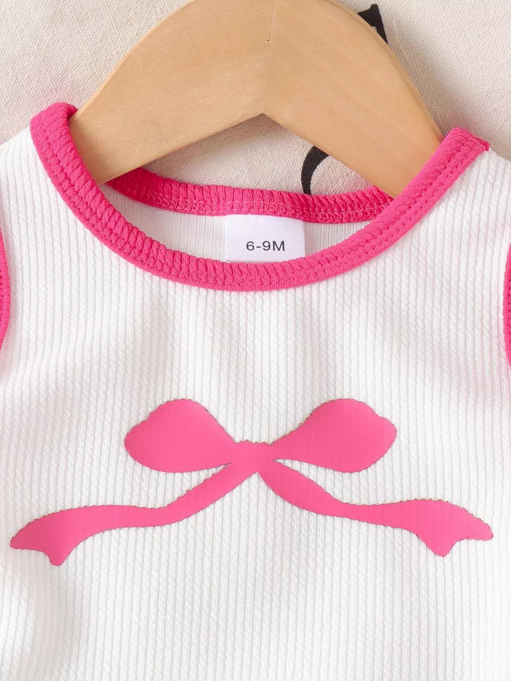 Children's Ribbed Bow Tank Top And Pants Set in 玫红色, alternate angle