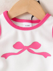 Children's Ribbed Bow Tank Top And Pants Set in 玫红色, alternate angle