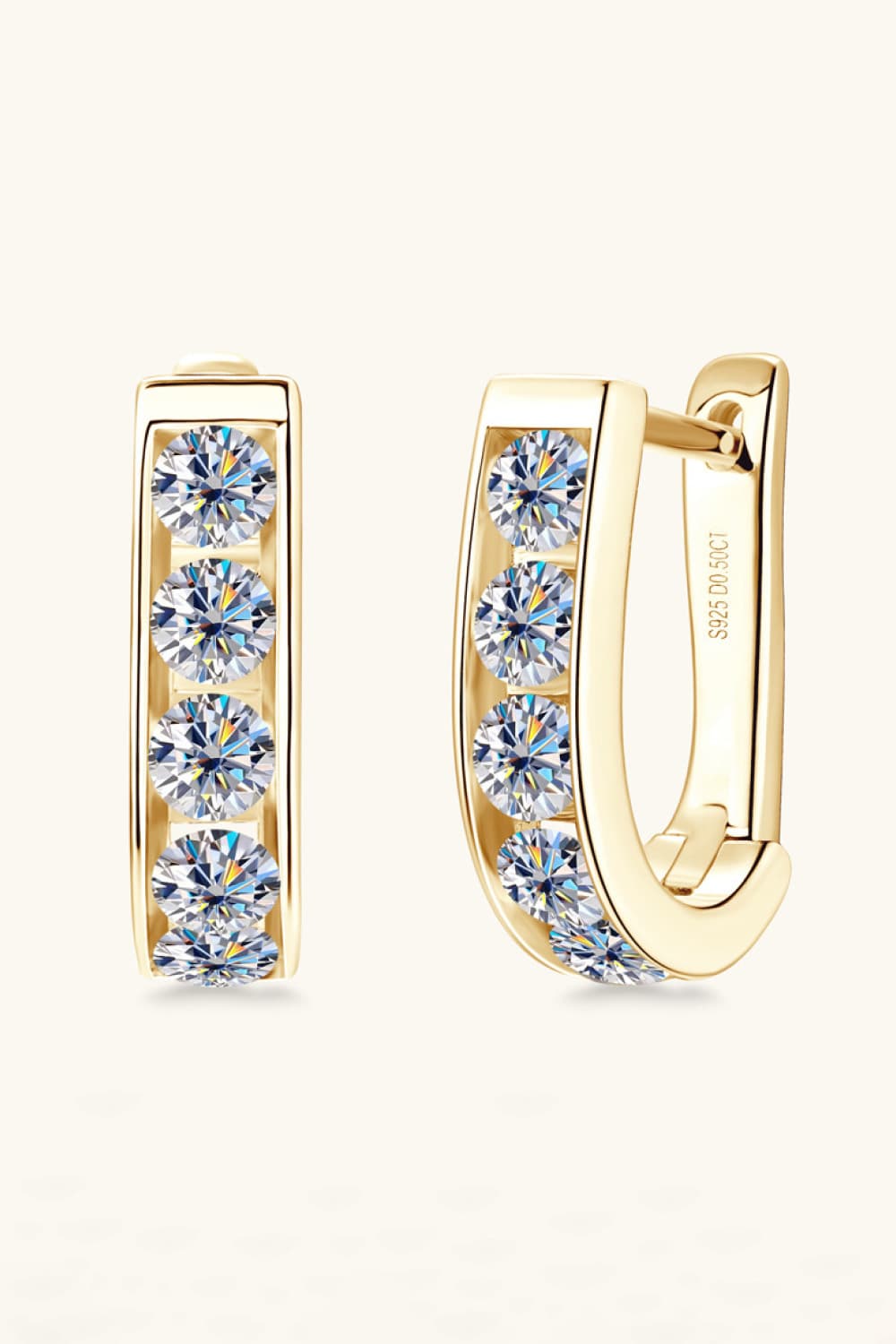 Gold pavé-set hoop earrings with clear round-cut stones
