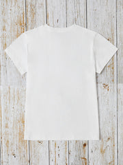 White crew neck t-shirt with short sleeves, basic style.