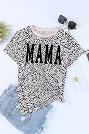 Dalmatian print t-shirt with black "MAMA" graphic and pink trim